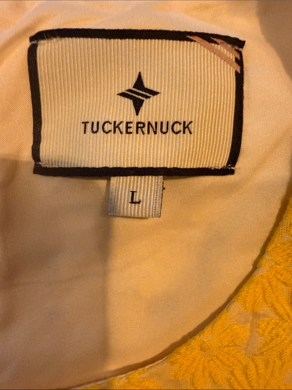 TUCKERNUCK Yellow Daisy Jacquard Grace Shift Dress Sz L Mod Revival Cottagecore - Picture 11 of 13
